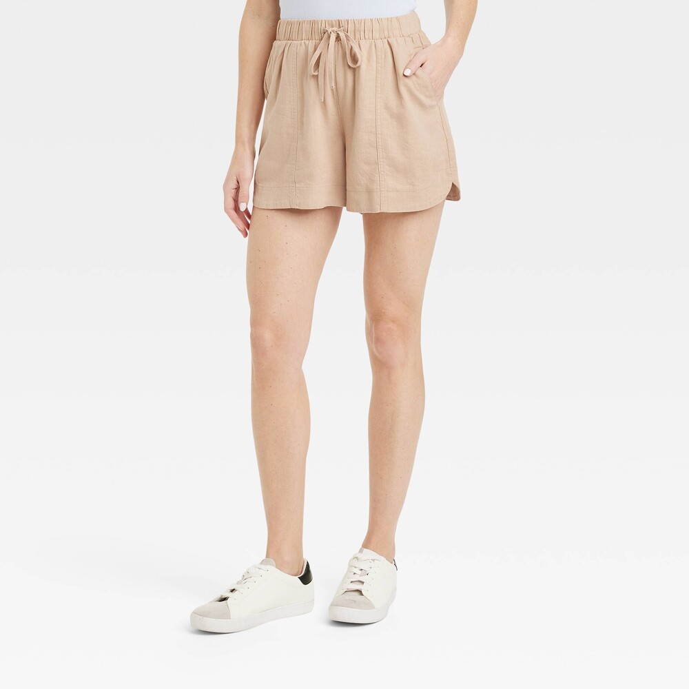 High-Rise Linen Pull-On Shorts - Tan XL